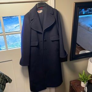 Boden Farleigh Long Wool Coat in Navy/Red/White